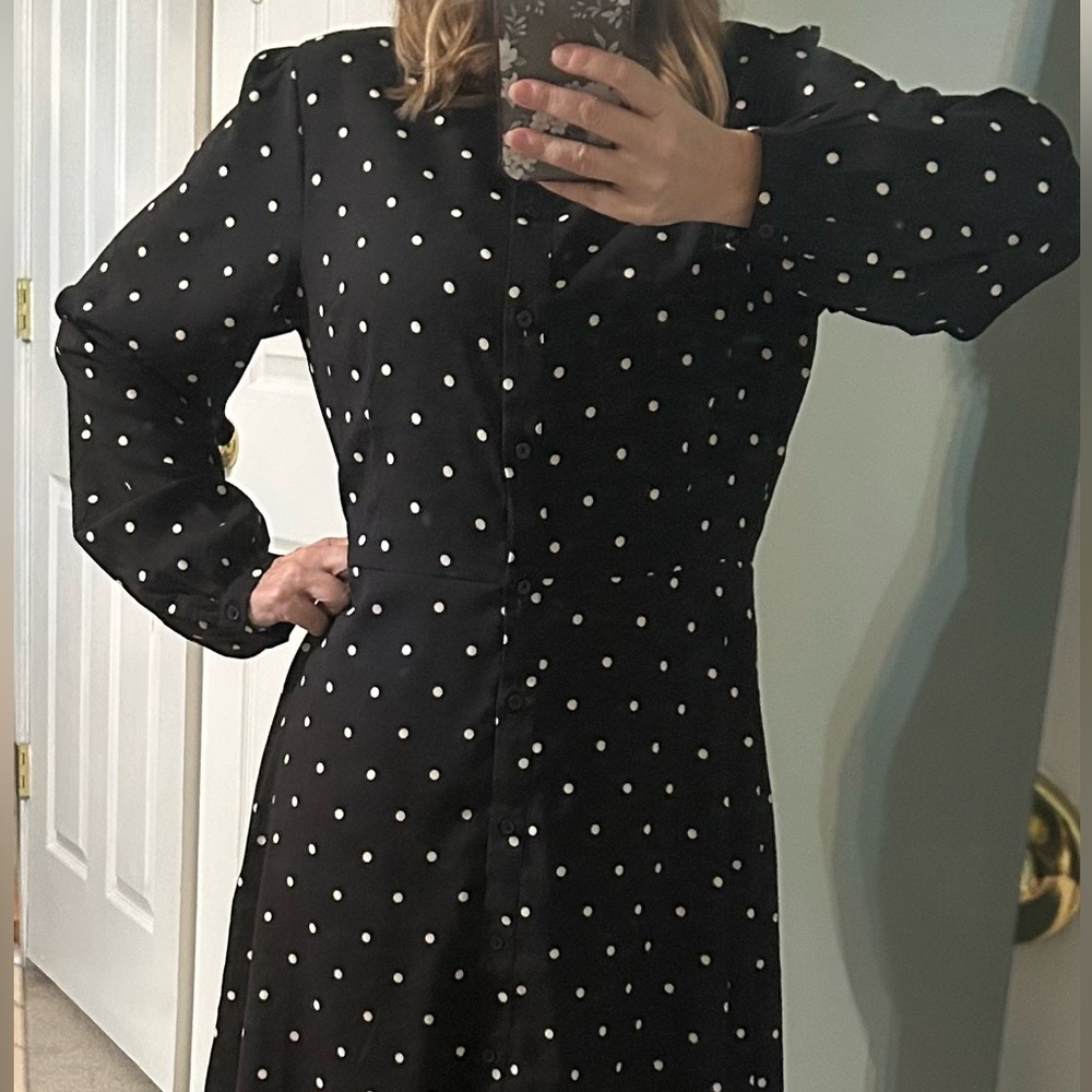 LOFT Black Dress with White Polka Dots - Picture 2 of 2